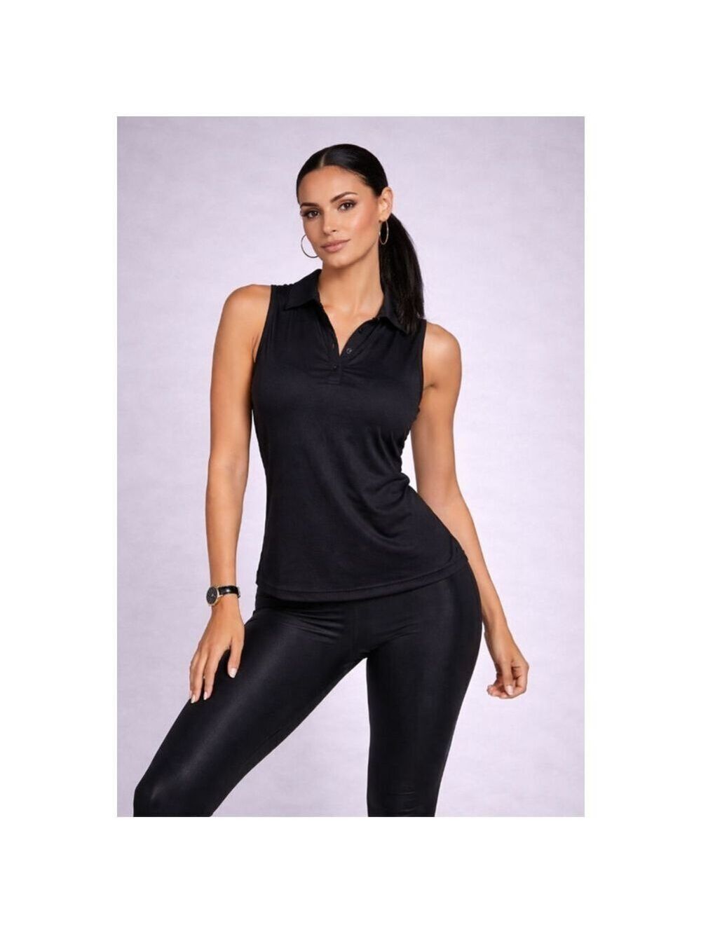 Lady Hagen Sleeveless Polo Top S Black Golf Athletic Shirt NWOT